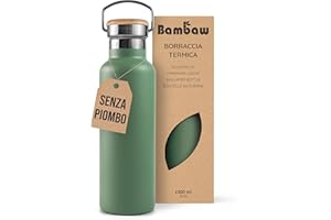 Bambaw Borraccia Termica 1 Litro, Verde Salvia, Acciaio Inox, Palestra, Sport