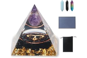 LANZLC Orgonit Pyramide, Reiki Kristall Pyramide mit kristalle, 12 Constellation Edelsteine, Esoterik Sternzeichen Geschenke mit schwarzem Samtbeutel für Chakra-Heilung,Meditation, Yoga (Widder)