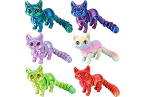 YREYBN 6 Pcs 3D Printed Cat, 3D Printed Animals for Stress Relief, Playful Desk Decor for Office Workers, 3D Printed Fidgets for Adults, Creative Dynamic Display