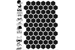 Biomar Labs® 71pcs x PVC Adesivi Rifrangenti Reflective Segnaletici Riflettenti per Sicurezza Notturna, Nero per Casco Passeggino Carovana Garage Bicicletta Scooter Motocicletta Recinto la Barca D 52