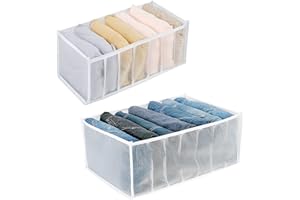 KOSHIFU 2PCS Boîte de Rangement pour Jeans Boîte de Rangement Pliable et Lavable Organisateur de Tiroir pour Sous-Vêtements avec 7 Compartiments pour Ranger Vêtements Jeans T-Shirts Soutiens-Gorge