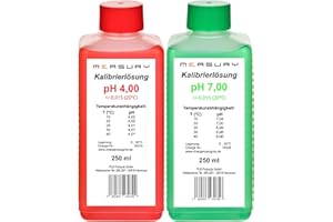 Measury pH Kalibrierlösung 4.00 und 7.00 - hergestellt in Deutschland, pH Pufferlösung je 250ml, Eichlösung Rot/Grün, Kalibrierflüssigkeit Set Eichflüssigkeit