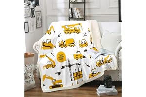 HOMEWISH Bagger Jungen Überwurfdecke Ausrüstung LKW Bettdecke Bautraktor Fahrzeug Plüschdecke für Kinder Warme Fuzzy-Decke Kinderauto-Themenzimmer Gelb, 130 x 150