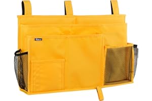 Surblue Bedside Caddy Hanging Bed Organizer Storage Bag Pocket for Bunk and Hospital Beds, College Dorm Rooms Baby Bed Rails,Camp (8 Pockets),Yellow