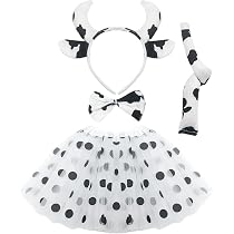 Fennoral Set Costume Da Mucca Per Bambina – Fascia Con Corna, Coda, Papillon E Gonna Tulle Rosa, Carnevale - 2