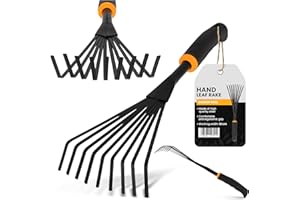 INSTALGURU Kleinbesen Garten Handrechen Hochwertigem Stahl 9 Zinken Kleinfeger Breite 12 cm Fächerbesen Mit Rutschfester Ergonomischer Griff Grasrechen Kleinfächerbesen Drahthandbesen Rostfreie Laubharke