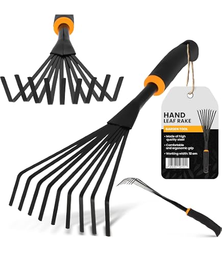 DOITOOL Garten Handrechen 2-teilig – Fächerförmig, Schwarz, Für Laub Und Kleine Beete
