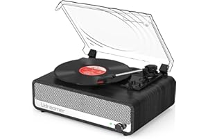 Udreamer Record Player with Speaker Bluetooth Turntable Vintage Vinyl Player Support USB AUX-in Headphone RCA Line-Out 3 Speed Belt-Driven Auto-Stop Mirror Design Black