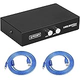 EEEKit Bundle für Drucker Switch, 2 Port USB 2.0 Manueller Druckerscanner Sharing Switch Hub 2 PC auf 1 Splitter Adapter, 2 S