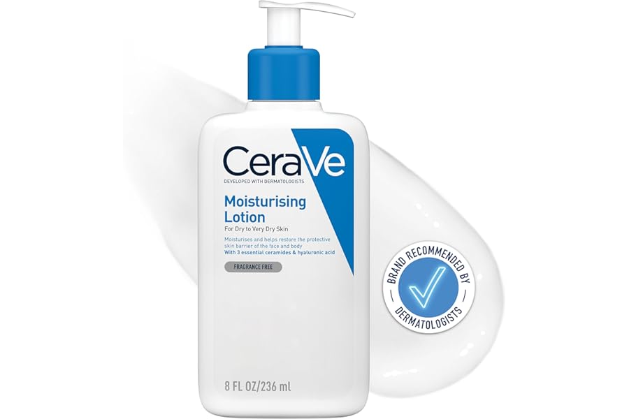 CeraVe Moisturising Lotion for normal to very dry skin, Enriched with 3 Essential Ceramides, Hyaluronic Acid and MVe technology, Face moisturiser skin care, Daily Hydrating Moisturiser, 236ml