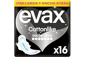 PROCTER & GAMBLE Evax Cottonlike Compresas Noche Extra Con Alas, 16 Unidades, Hasta 100% de noches limpias