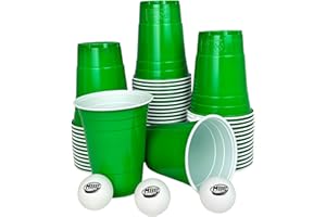 MBP My Beer Pong Lot de 50 gobelets à bière pong - En plastique vert + 3 balles - 473 ml - Convient à un usage alimentaire et robuste - Réutilisables et passent au lave-vaisselle