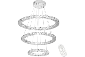 UISEBRT 72W Lampada a Sospensione Moderna Cristallo - Lampadario Creativo Regolabile in Altezza Lampada da Soffitto Tre anelli Cucina Salotto Camera da letto, Dimmerabile
