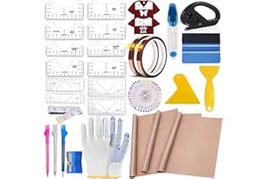 QUKLOGEN Sublimations Shirt Werkzeug Set 68 Pcs T-Shirt Lineal Leitfaden Kit mit 3 Stück Teflonfolie für Hitzepresse,2 Rollen hitzebeständiges Klebeband,für nähzubehör plotter zubehör