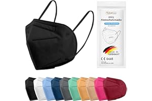 TubeRoo FFP2 Maske Bunt farbig 1/5/10/20/50/100 Stück Masken aus Deutschland, Made in Germany, weiche runde Ohrschlaufen Bänder, Atemschutzmaske, Mundschutz, Schutzmaske, Staubmaske, Feinstaubmaske