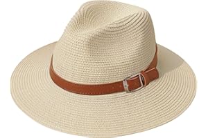 DRESHOW Mujeres Sombrero de Panamá Sombreros de Paja Sombrero de Verano Sombrero de Playa Fedora Sombrero de ala Ancha Sombrero de Paja UPF 50+
