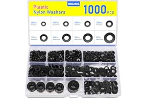 HOLMOL Unterlegscheiben Kunststoff Set 1000 Stück, 8 Größen Beilagscheiben, Nylon Distanzscheiben M2/M2,5/M3/M4/M5/M6/M8/M10, Unterlegscheiben Schwarz