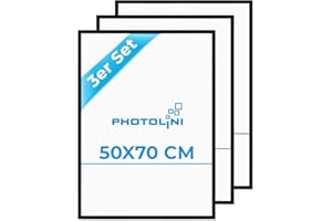 PHOTOLINI Bilderrahmen 50x70 Schwarz 3er Set Holz MDF, 50x70 cm Bilderrahmen groß, Rahmen 70x50 Puzzle, bruchsicheres Acrylglas, picture frame zum Aufhängen, Posterrahmen für Fotos, Puzzle & Poster