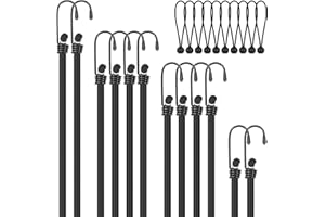 FRECOO Corde Elastiche con Gancio, 12 Pezzi Elastici Portapacchi con10 Pezzi Elastiche con Sfere Per Auto per Assicurare Portapacchi e Teloni | Per Campeggio, Attività all’Aperto (30/60/80/100cm)