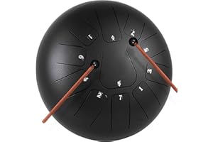 HuSuper Handpan Harmonic, Hand Drum Tamburo Musicale in Acciaio in 11 Note, Drum Hand 12 Pollici con Soft Hand Pan Bag,Hand Drum Nero con Liibro di Musica, Borsa, Staffa a Mazzuolo