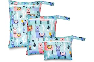 SRUMVOAT 3 Pcs Nappy Bags, 3 Size Waterproof Wet Bags, Reusable Travel Laundry Bag, Wet Bag for Swimming, Nappy Pouch for Baby Bag Organiser for Travel, Beach, Camping, Swimming, Gym (Alpaca)
