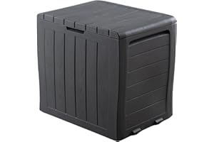 simpa 120L Grey Wood Panel Effect Plastic Garden Storage Box All Weather Resistant