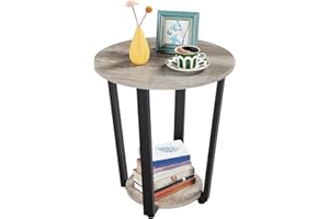 Yaheetech Tavolino da Caffè Rotondo Industriale Vintage Tavolino Tè Basso Laterale in Metallo Comodino Camera da Letto a 2 Ripiani Mobiletto da Divano Salotto Altezza 57 cm Grigio