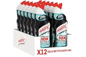 Harpic Gel WC Power Plus nettoyant surpuissant taches tenaces - nettoyant WC antibactérien - efficace sans brosse - lot de 12