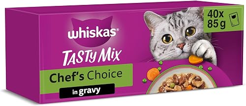 whiskas Tasty Mix 1+Chef´s Choice in Gravy 40x85g Pouches, Adult Cat Food