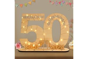 Seutgjie 2024, regalo in denaro, per compleanno, 50 numeri di compleanno, in legno, con catena luminosa a LED, supporto e candelabro per 50 anni, uomo e donna, per matrimonio, anniversario,