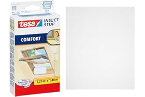 tesa Insect Stop Hook & Loop Comfort Zanzariera per Lucernari, Senza foratura, Rimovibile senza tracce, Lavabile e riutilizzabile, Bianco, 120 cm x 140 cm