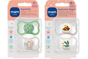 MAM Supreme Dental Dummy 16 månader Plus, 4-pack för 16+, tunn napp – ortodontisk nå, hudvänlig med extra luftflöde, inkl. st