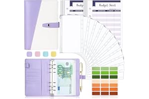 Raccoglitore Notebook A6, TAOPE Portadocumenti in Pelle PU con 12 Trasparente Sacchetti Cerniera Compilabile per Budget di Contanti Organizzatore di Buste Risparmio di Denaro - Viola