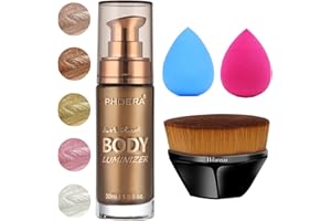 HILARECO PHOERA Body Shimmer Oil, body bronzer shimmer Oil, body glow oil shimmer highlighter luminizer body Iluminador con pincel de maquillaje corporal, Loción autobronceadora (103 Glistening Bronze)