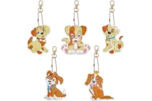 Fyihoxi 5 Pezzi Diamond Painting Portachiavi, Pittura Diamante Bambini Cane, 5D Portachiavi Diamond Painting Animali, 5D Diamond Art Painting Keychain per Bambini Principianti Adulti
