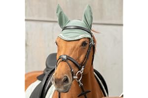 SUNRIDE Bonnet Anti-Mouches Wellington - atténue Les bruits environnants, protège des Insectes, Facile d'entretien - avec Strass (Poney, Olive)