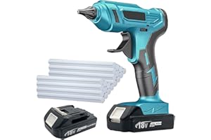 SQUAELTIRS Akku Heißklebepistole,Ersatz für Makita 18V Akku,mit 2x 3.0AH Akku und Ladegerät, 20PCS Klebestifte, Geeignet für Kunsthandwerk, Heimwerken, Basteln, Spielzeug, schnelle Reparaturen