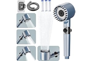 ButterFox Pommeau de Duche Haute Pression, Pommeau de Duche Economie Deau avec Tuyau Douche 1.5M et Support, Salle de Bain Réglable à 4 Modes, Pommeau de Douche Anti Calcaire Bouton D'arrêt D'eau