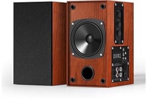 Elimavi Enceinte pour Platine Vinyle & PC - Enceinte Active Bibliothèque 2x30W, Haut-Parleur avec Prise Jack, 4" Woofer Basse, Double Entrée RCA, Structure en Bois, Jaune