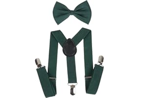 NiceYnn Elastique 2.5cm Large Bretelle et Nœud Papillon Pré-noué 9cm pour Enfants 1-9 ans 3 Clips Longueur Ajustable 60cm