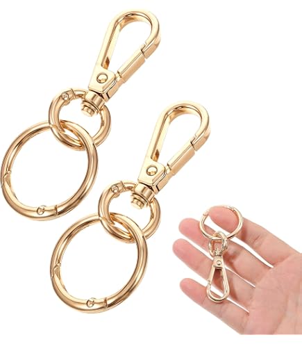OIIKI Drehverschluss-Clips 2er-Set – Metall-Karabiner Mit Doppelöffnung & Schlüsselring (Gold)
