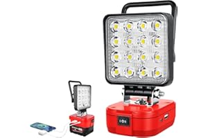 Willpower Lampada da Lavoro per Batteria Milwaukee M18 18V, 4“ 48W Faro LED Ricaricabile con Interruttore Type C/USB Faretto LED Portatile Luce da Cantiere per Campeggio Pesca (Senza Batteria)