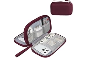 Simpolor Cable Organiser Bag, Double-Layer Electronics Accessories Bag Organiser for Cables, Universal Carry Travel Gadget Bag for Cables, Power Bank, USB Drive, Charger Hard Disk (A-Wine Red)