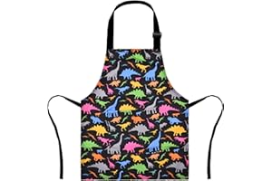 XonyiCos Kinder Jungen Dinosaurier Schürze mit Taschen, Mädchen Schürzen zum Kochen, Malen, Küchenchef Schürze für Kinder 3-12 Jahre