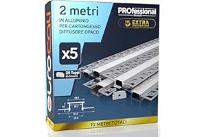 EUROCALI 5x Profili da 2m (10mt) a Scomparsa in Alluminio per Strisce LED Schermatura Opaca ingombro max striscia led 20.7mm - 28.5 x 14 (alette 61.5)