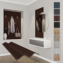 Pannelli Acustici In Polistirene HDPS - Rivestimento Parete A Lamelle Effetto Legno, Campione Marrone Scuro - Foto 2