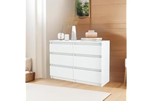 ‎YITAHOME YITAHOME Kommode, 6 Schubladen Schlafzimmerschrank, modernes Möbel 100x30x70cm, stabil & sicher, aus Holz, mit Laufschienen, Weiß