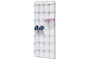 ADMOS Over the Door Shoe Storage Organiser - 24 Large Fabric Deep Pockets, Heavy Duty Metal Ho - Wardrobe Storage Organiser Rack - Storage Hanger for Bedroom, Bathroom, Kitchen, Closet (White)