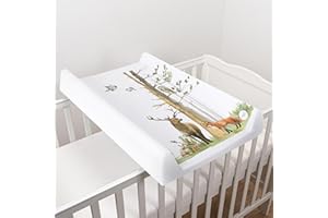 BABY COMFORT Baby Hard Base Changing Mat/Top Changer 80x50 cm fits 140x70 cm Cot Bed Unisex Wedge Anti Roll Nappy Newborn Baby Waterproof Changing Mat with Raised Edges (Woodland)
