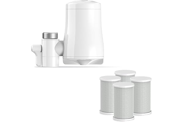 Tappwater EcoPro - Vattenfilter för kranen, 5 stegs Vattenfilter System, Vattenrening av 100+ substanser inkl klor, kalk, tungmetaller, m.m. (4 filterpatroner ingår). Tillverkat av svenska Bluewater.
